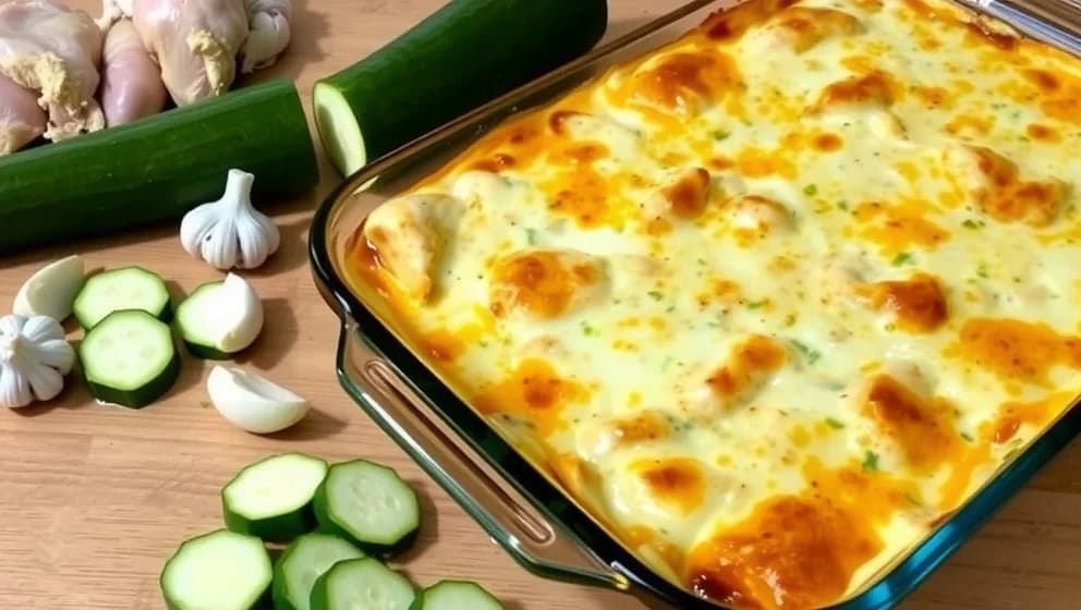 Gratäng med kyckling, zucchini och vitlök